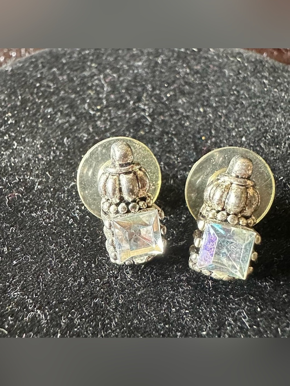Vintage silver rhinestone stud earrings.